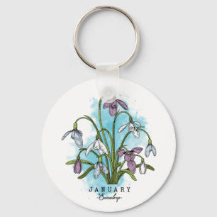 Birth Month Flower Born in January Snowdrop Flower Key Ring