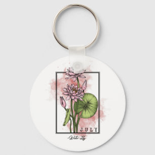 Birth Month Flower Born in July Water Lily Flowers Key Ring