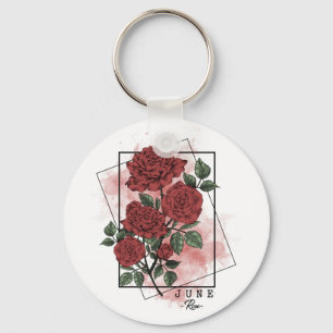 Birth Month Flower Born in June Rose Flowers  Keyc Key Ring
