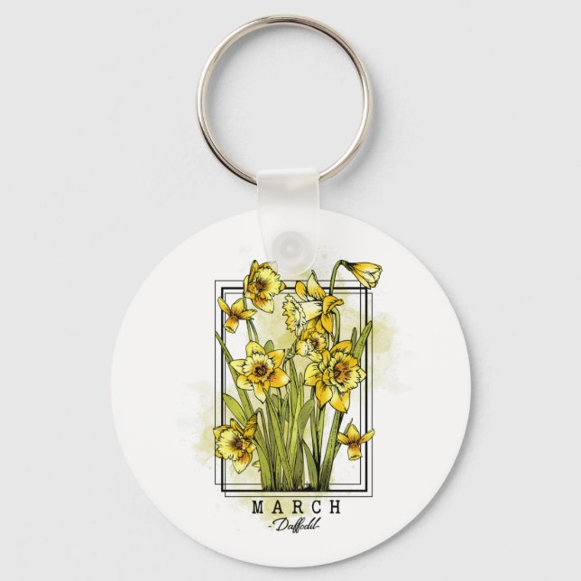 Birth Month Flower Born in March Daffodil Flowers  Key Ring (Front)