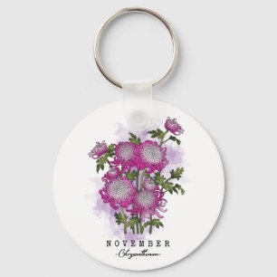 Birth Month Flower Born in November Chrysanthemum  Key Ring