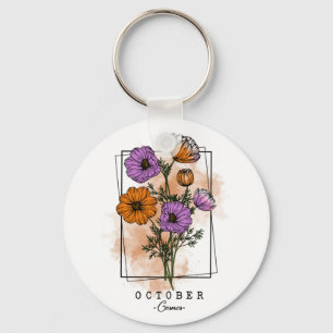 Birth Month Flower Born in October Cosmos Flowers  Key Ring