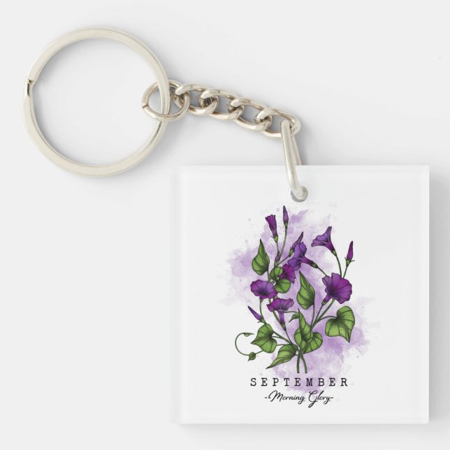 Birth Month Flower Born in September Morning Glory Key Ring (Front)