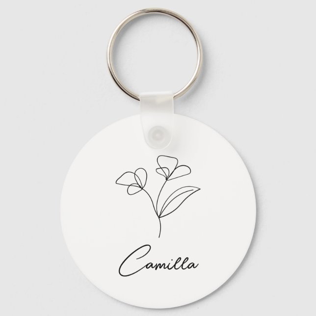 Birth Month Flower custom name, Personalised name, Key Ring (Front)