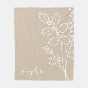 Birth Month Flower, December Calligraphy Name Fleece Blanket