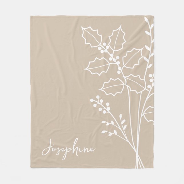 Birth Month Flower, December Calligraphy Name  Fleece Blanket (Front)
