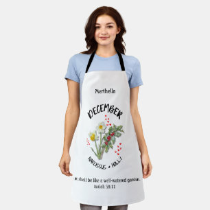 Birth Month Flower DECEMBER Custom Name Christian Apron