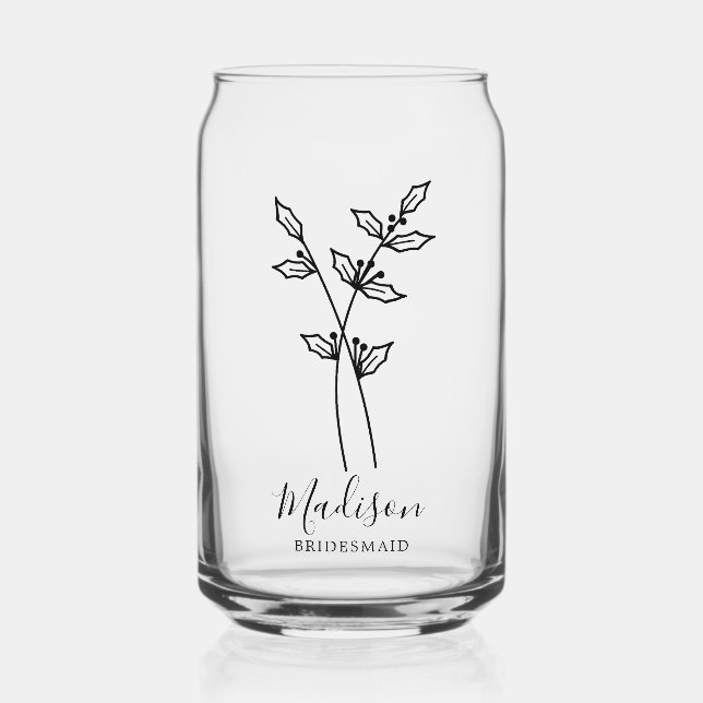 Birth Month Flower December Holly Berry Bridesmaid Can Glass (Front)
