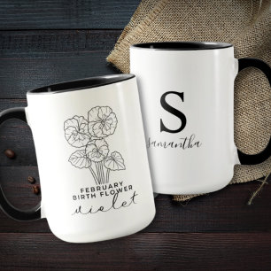 Birth Month Flower February Birthday Gift Monogram Mug