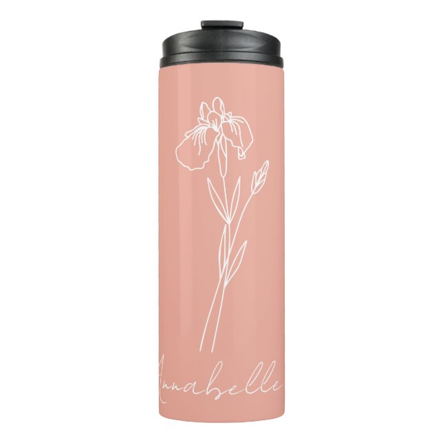 Birth Month Flower | February Birthday Gift Name Thermal Tumbler (Front)