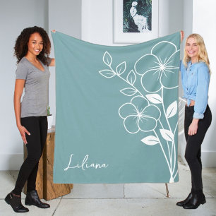 Birth Month Flower, February Blue Script Name Fleece Blanket