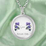 Birth Month Flower February Violet  Silver Plated Necklace<br><div class="desc">Birth month flower February Violet personalised necklace featuring an illustrationof violet flowers. The custom name is written in a stylish script font above the flowers. Below the name, it states "February - Violet, " indicating that birth month is February and birth flower is violet. It's a charming necklace, customised as...</div>