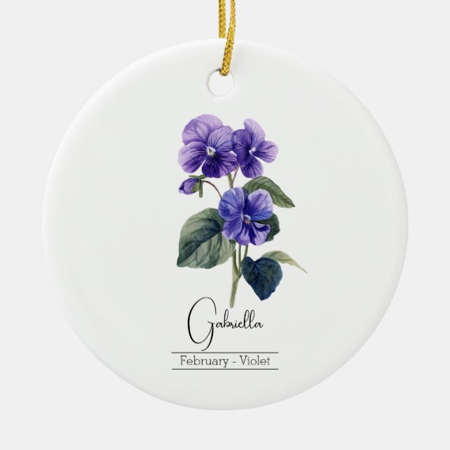 Birth Month Flower Febuary Violet  Ceramic Tree Decoration (Front)
