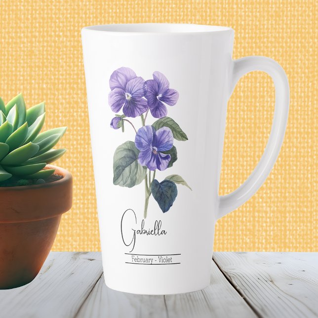 Birth Month Flower Febuary Violet Latte Mug (Creator Uploaded)