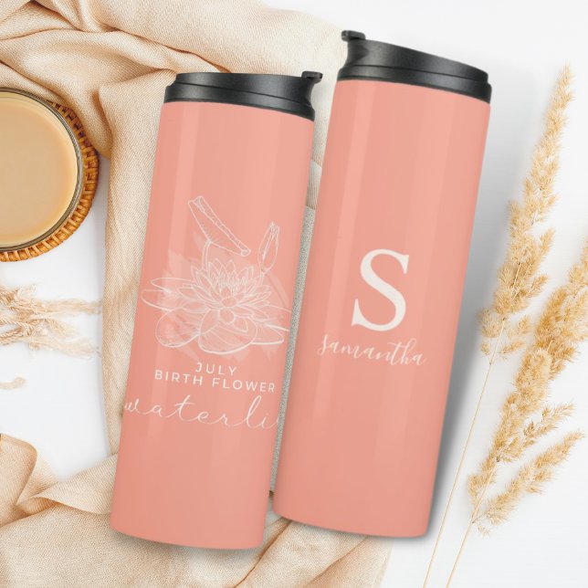 Birth Month Flower July Birthday Gift Monogram Thermal Tumbler (Creator Uploaded)