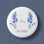 Birth Month Flower July Larkspur 3 Cm Round Badge<br><div class="desc">Birth month flower July Larkspur button with an illustration of a larkspur flower. Below the flower, the name is written in a stylish script font. Beneath the name, it states "July - Larkspur, " indicating that owner's birth month is July and her birth flower is the larkspur. It is a...</div>