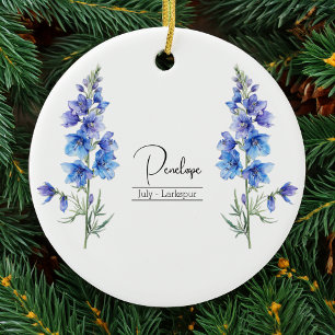 Birth Month Flower July Larkspur Ceramic Tree Decoration