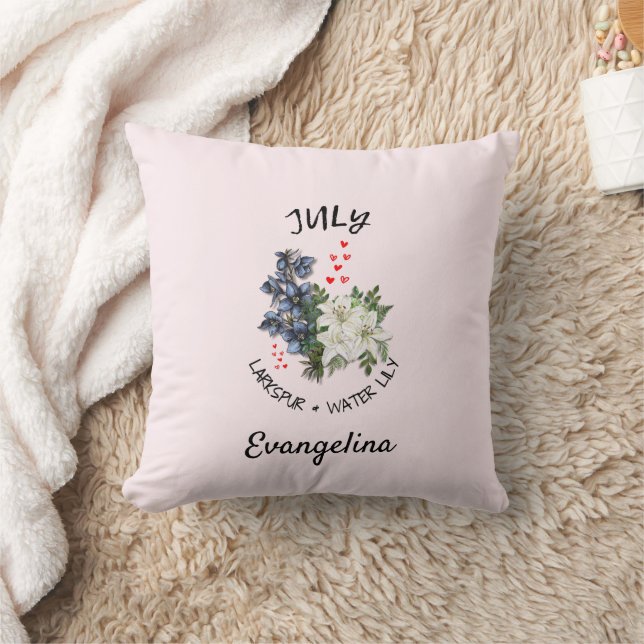 Birth Month Flower JULY Pink Floral Personalised Cushion (Blanket)