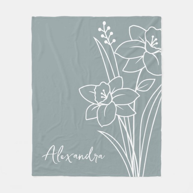 Birth Month Flower, March Calligraphy Name  Fleece Blanket (Front)