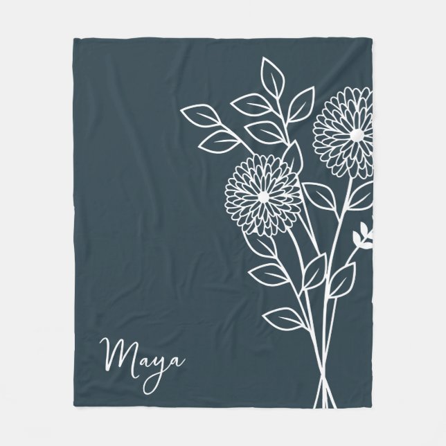 Birth Month Flower, November Calligraphy Name  Fleece Blanket (Front)