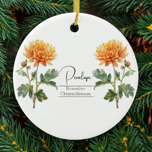 Birth Month Flower November Chrysanthemum Ceramic Tree Decoration
