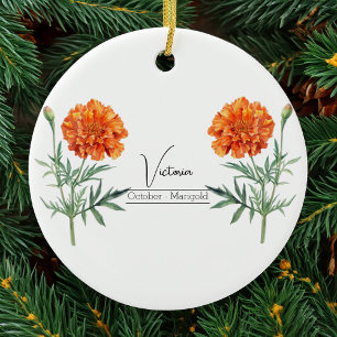 Birth Month Flower October Marigold Ceramic Tree Decoration
