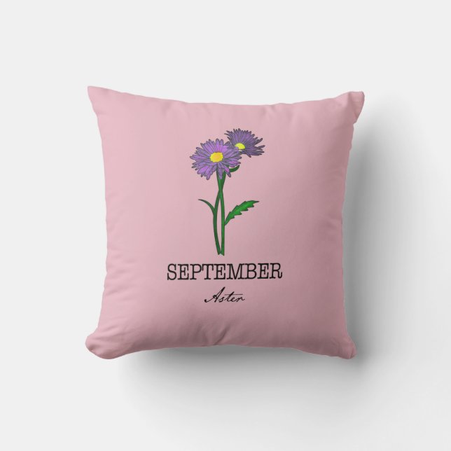 Birth Month Flower September Aster Cushion (Front)