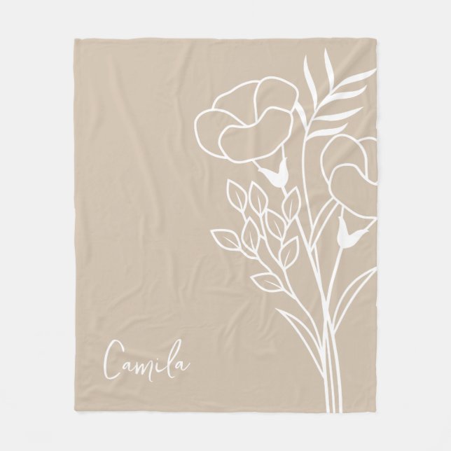 Birth Month Flower, September Calligraphy Name  Fleece Blanket (Front)