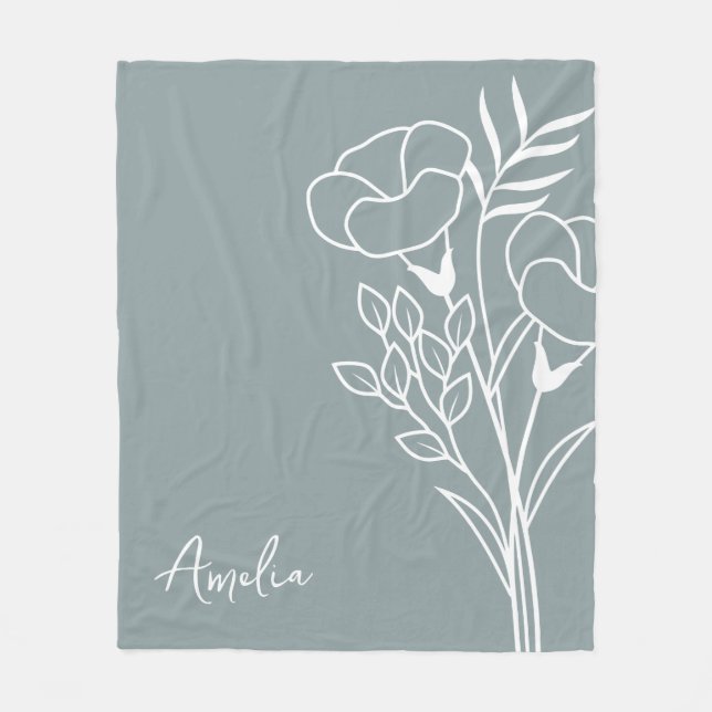 Birth Month Flower, September Calligraphy Name  Fleece Blanket (Front)