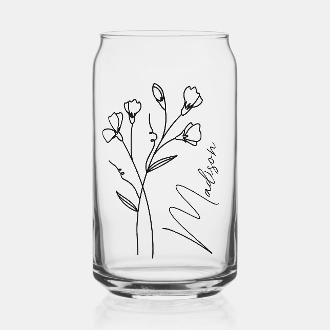  Birth Month Flowers April Sweet Pea Bridesmaid  Can Glass (Front)