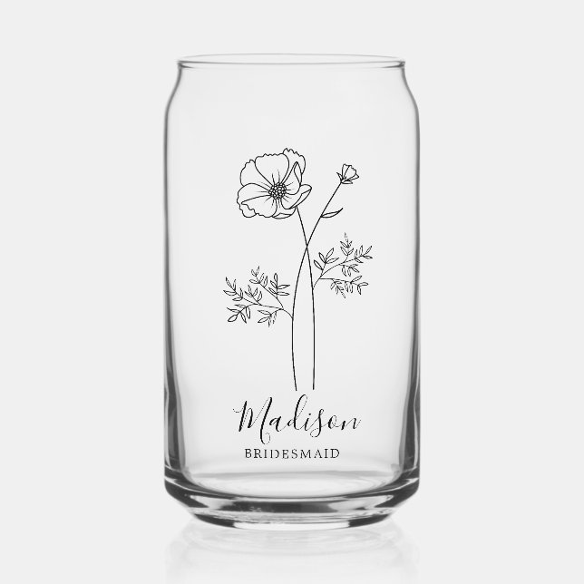 Birth Month Flowers October Cosmos Bridesmaid Can Glass (Front)