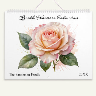 Birth Month Flowers Watercolor Personalised Calendar