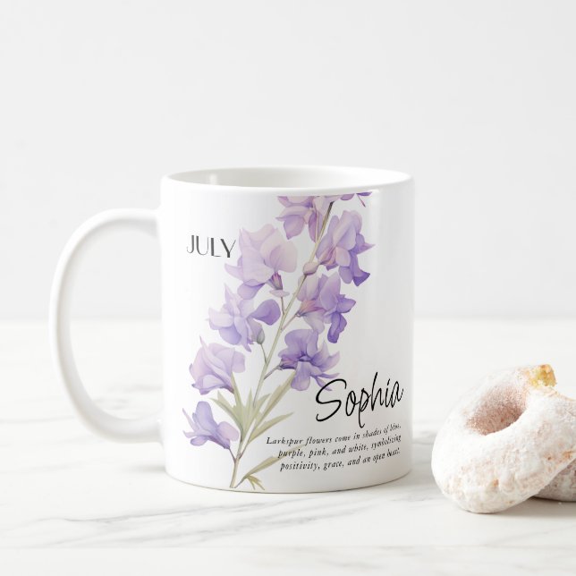  Birth Month July Flower Personalised Coffee Mug (With Donut)