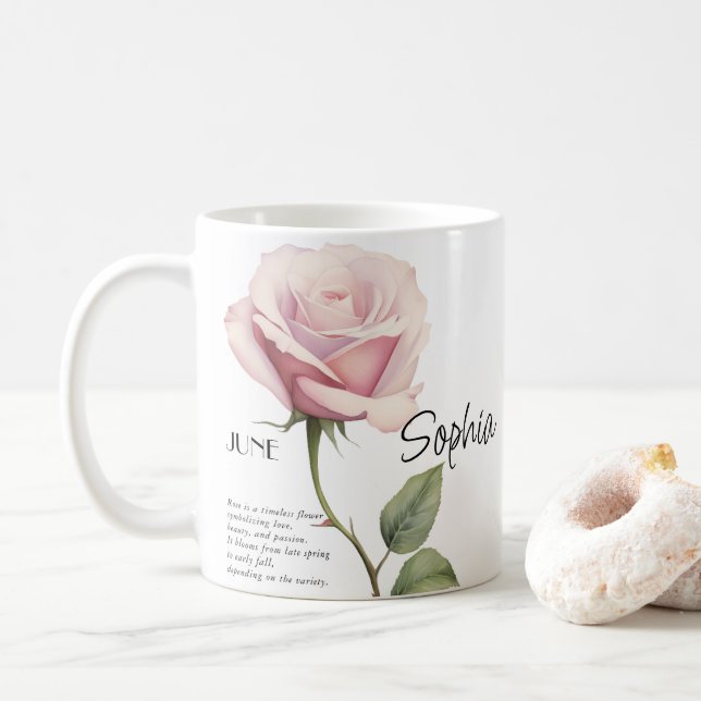  Birth Month June Flower Personalised, Coffee Mug (With Donut)