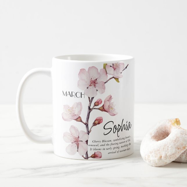  Birth Month March Flower Personalised Coffee Mug (With Donut)
