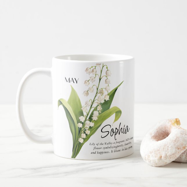  Birth Month May Flower Personalised Coffee Mug (With Donut)