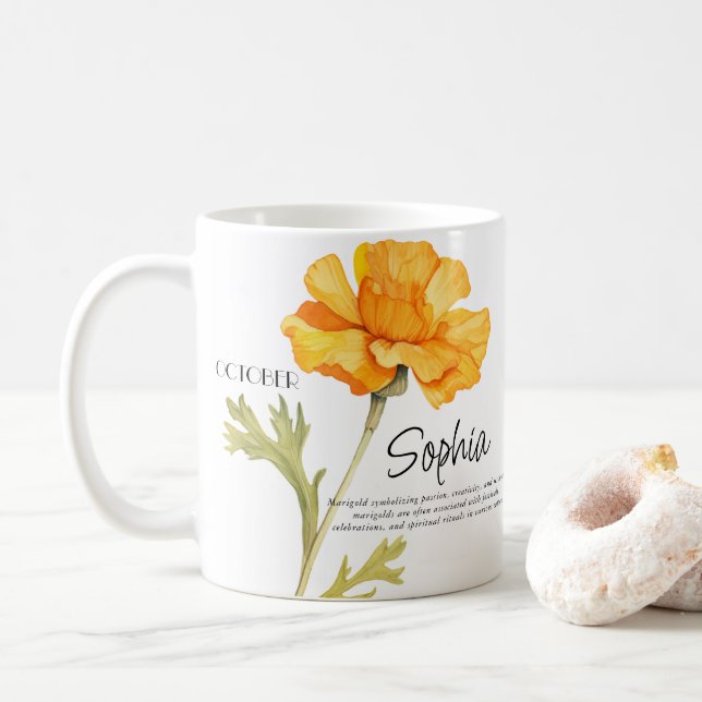  Birth Month October Flower Personalised Coffee Mug (With Donut)