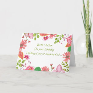 Birth Mother Watercolor Flowers Religious Birthday Card