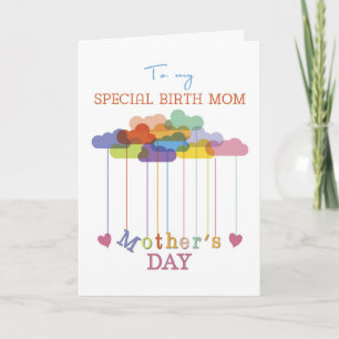 Birth Mum, Cute Mother's Day Rainbow Clouds Hearts Card