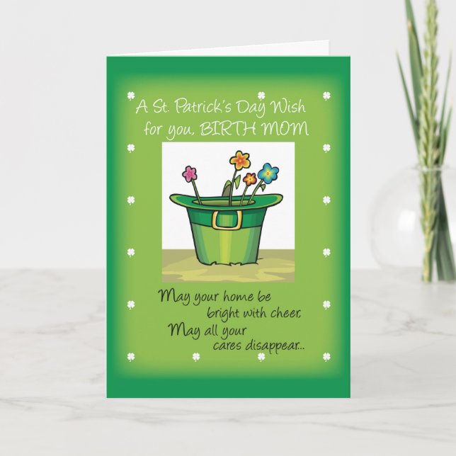 Birth Mum St. Patrick's Day Hat with Flowers Card (Front)