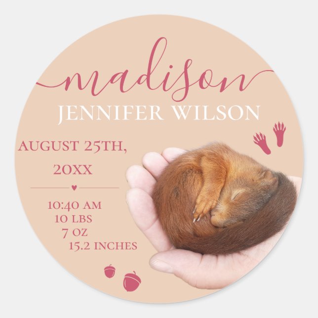 Birth of baby girl gift birth stats newborn classic round sticker (Front)