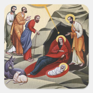Birth of Christ Orthodox Christian Icon Square Sticker