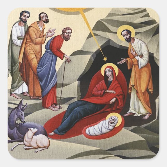 Birth of Christ Orthodox Christian Icon Square Sticker (Front)