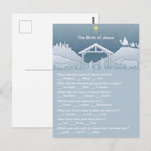 Birth of Jesus Fun Christmas Trivia Postcard (Front/Back)