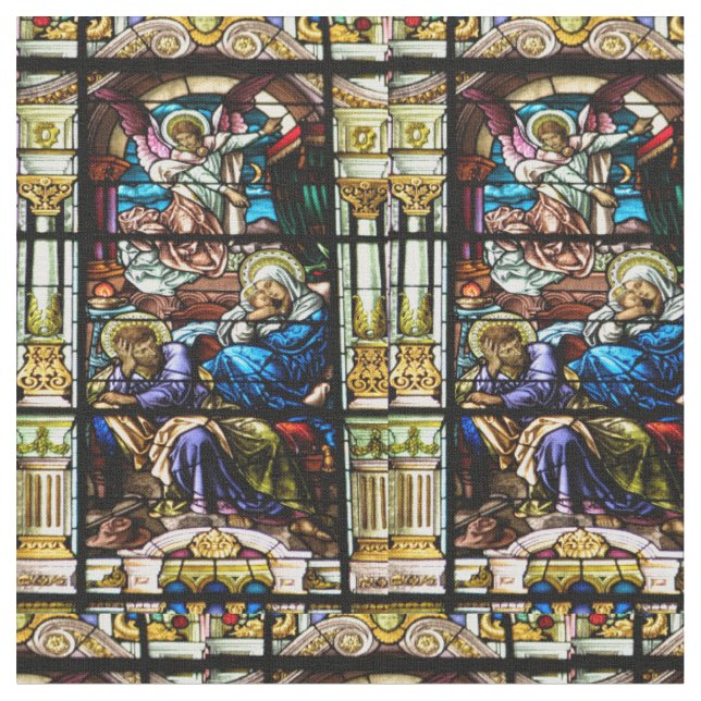 Birth of Jesus Stained Glass Window Fabric (Close Up)