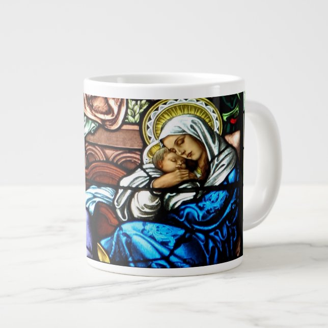 Birth of Jesus Stained Glass Window Large Coffee Mug (Front Right)