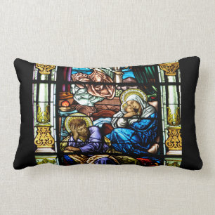 Birth of Jesus Stained Glass Window Lumbar Cushion