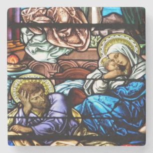 Birth of Jesus Stained Glass Window Stone Coaster