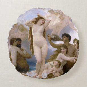 Birth of Venus by William-Adolphe Bouguereau Round Cushion