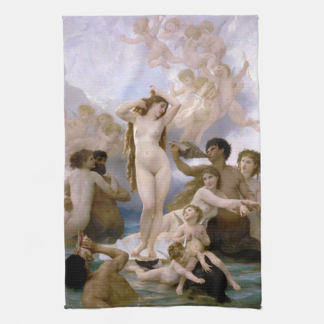 Birth of Venus by William-Adolphe Bouguereau Tea Towel (Vertical)